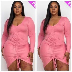 J. ELISE BOUTIQUE PLUS SIZE POLIGNAC LONG SLEEVE RUCHED MIDI DRESS